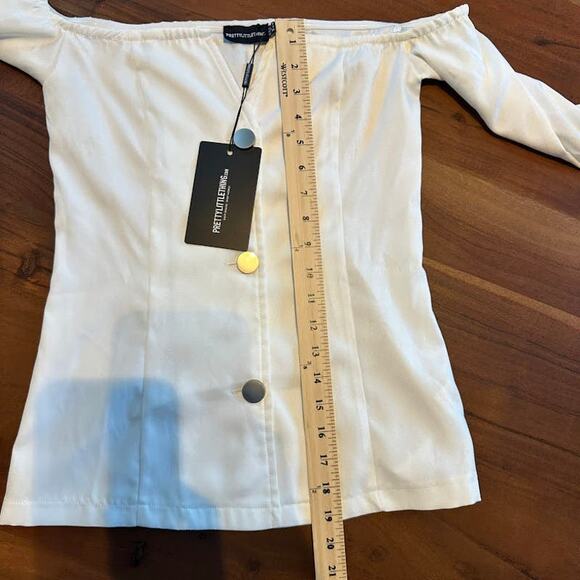 PrettyLittleThing NWT Woven Popper Bardot Corset Long Sleeve Top White Size 2 - Picture 9 of 10